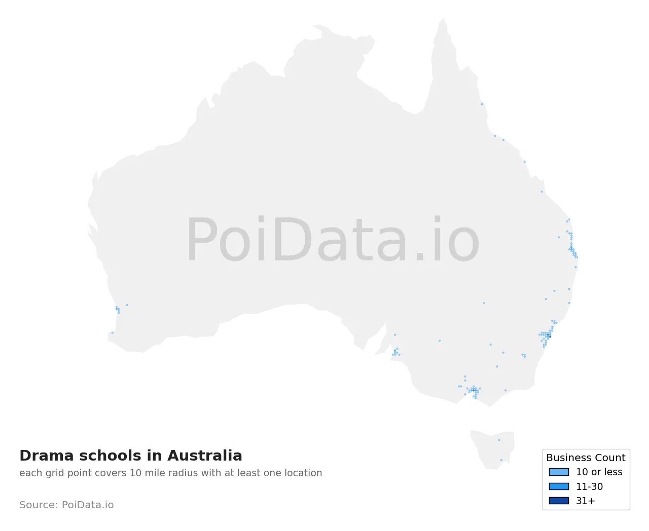 Drama school density map for Australia