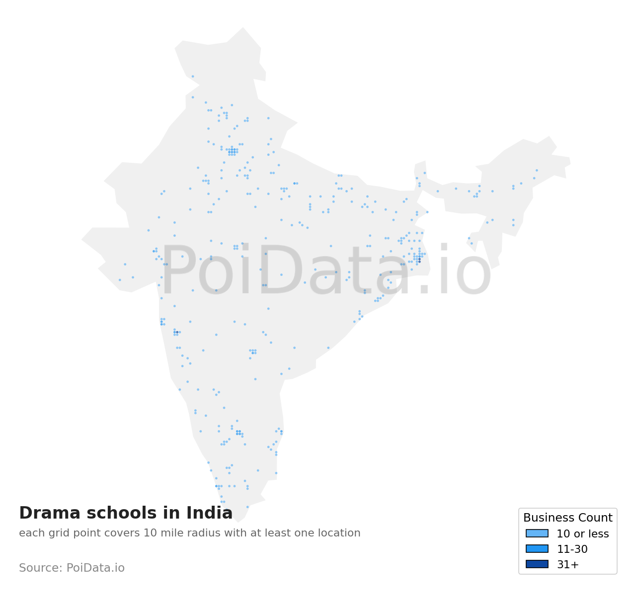 Drama school density map for India