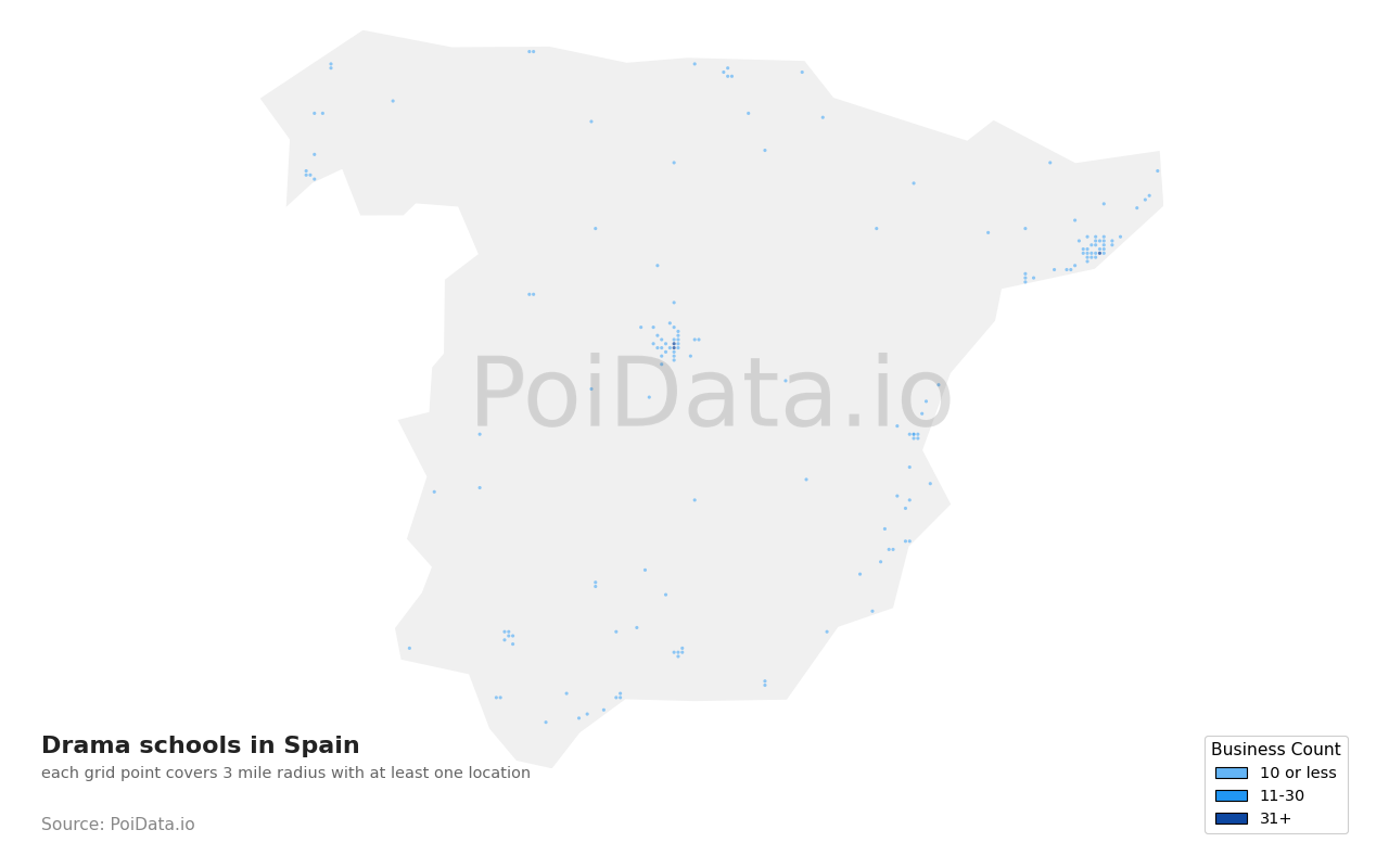 Drama school density map for Spain