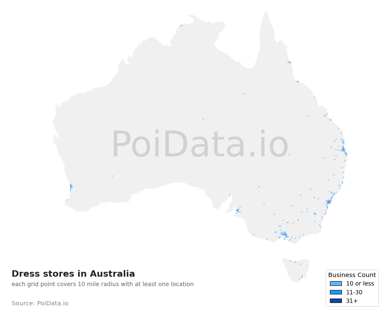 Dress store density map for Australia