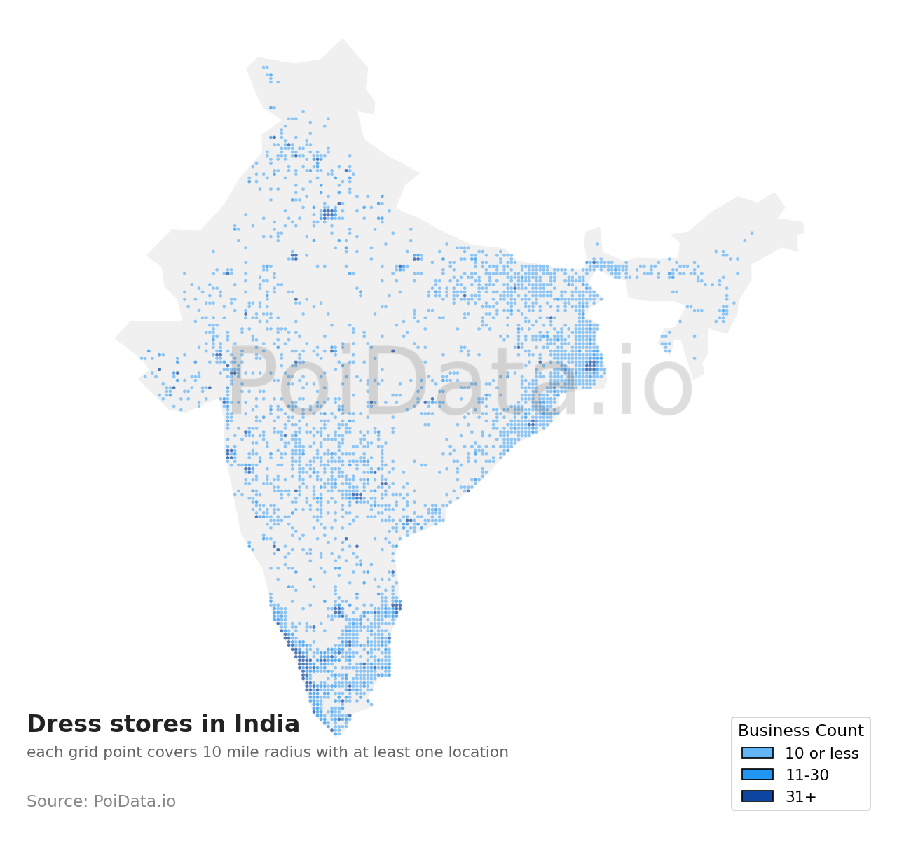 Dress store density map for India
