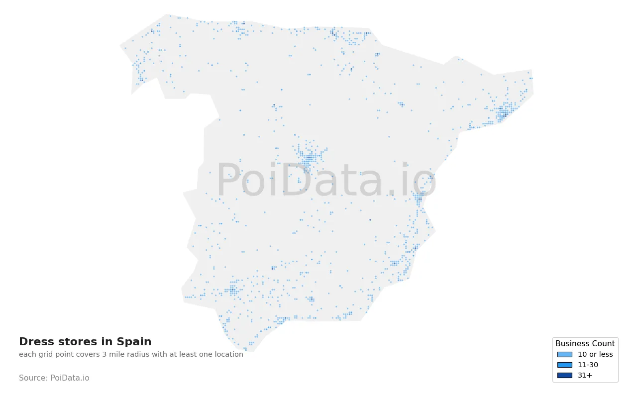Dress store density map for Spain