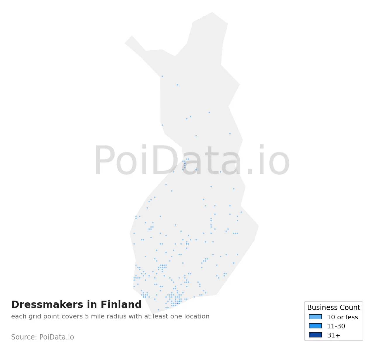 Dressmaker density map for Finland