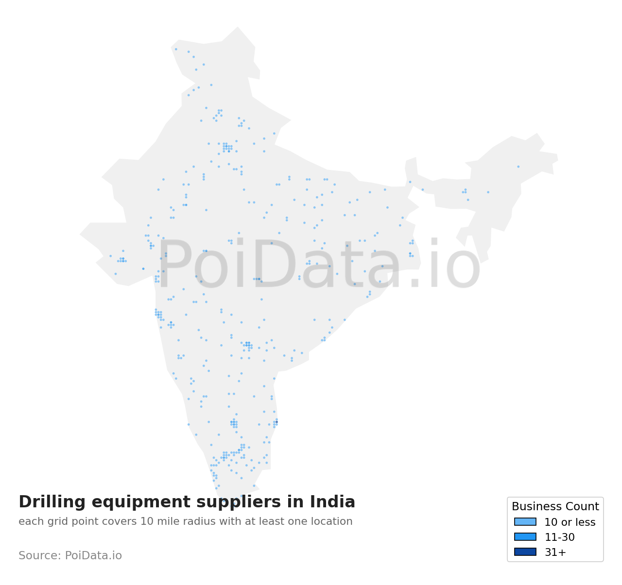 Drilling equipment supplier density map for India