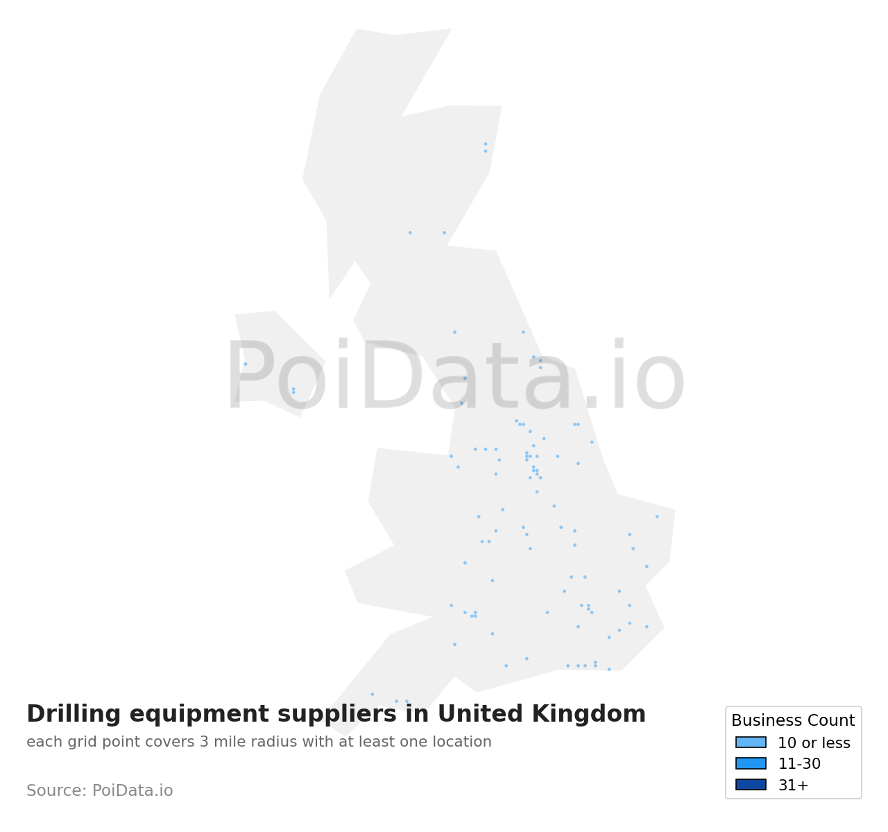 Drilling equipment supplier density map for United Kingdom