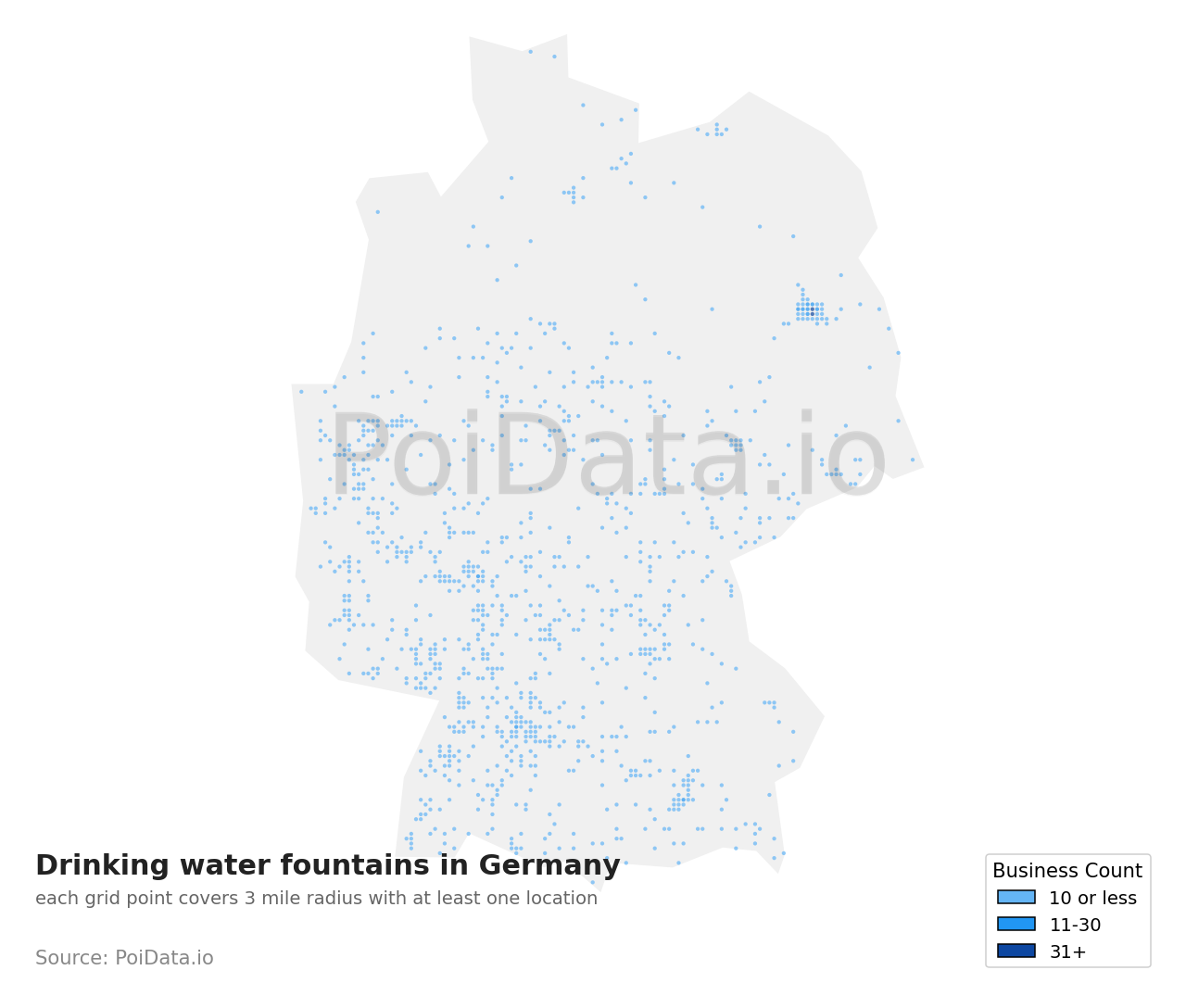 Drinking water fountain density map for Germany