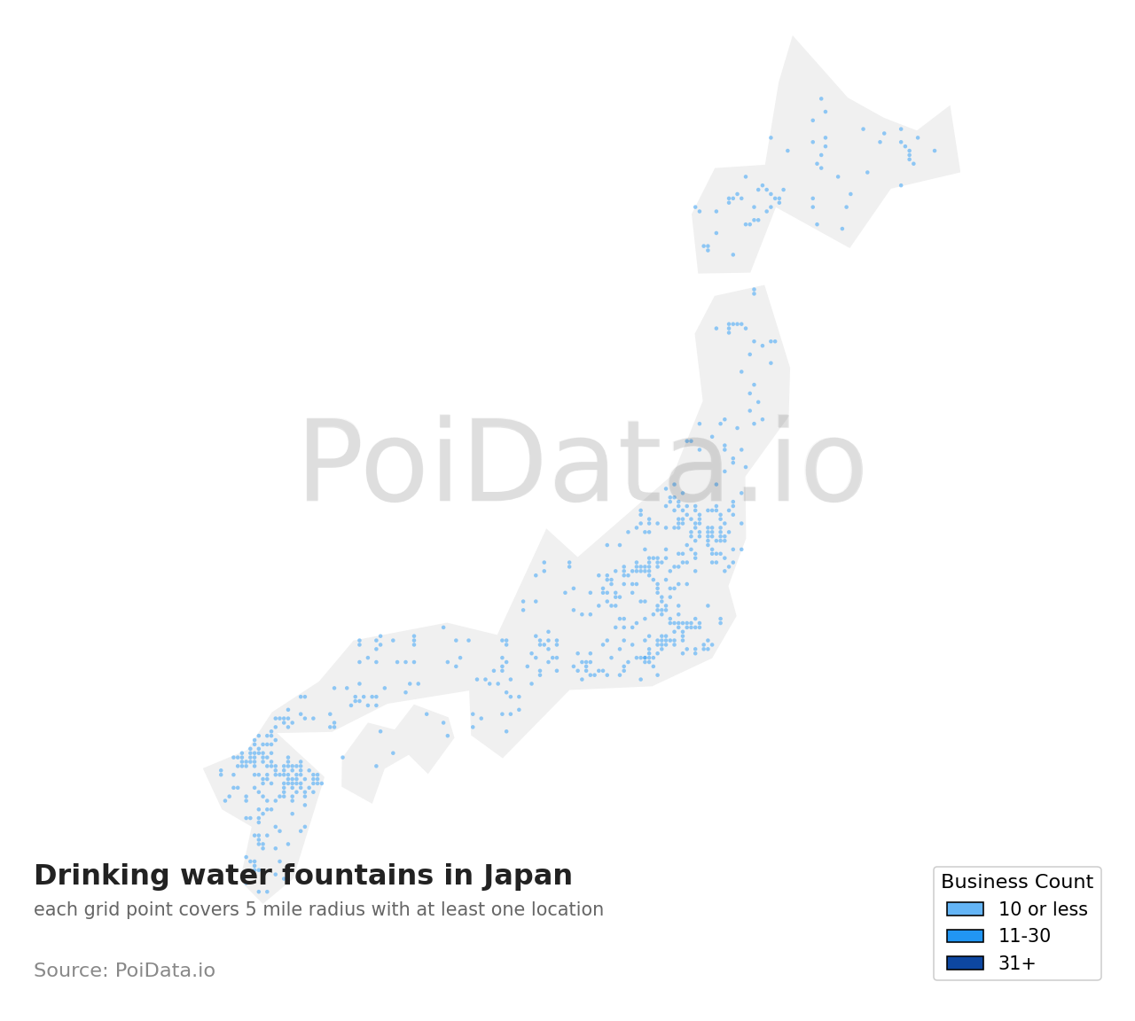 Drinking water fountain density map for Hyogo, Japan