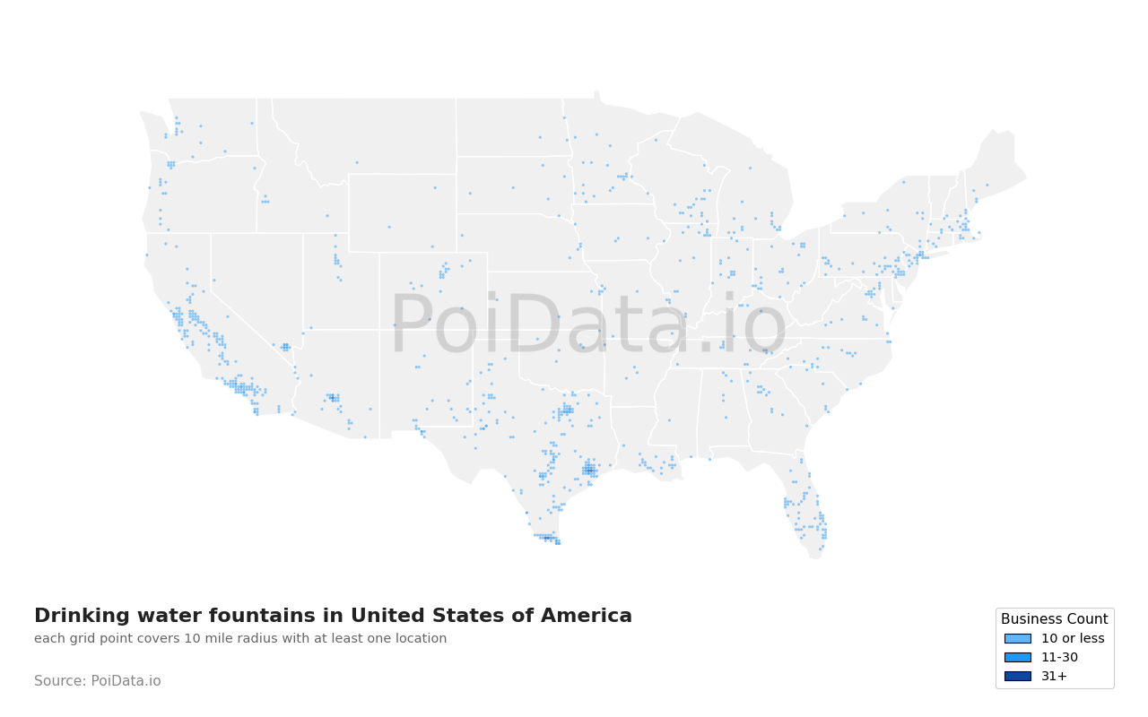 Drinking water fountain density map for Nevada, United States