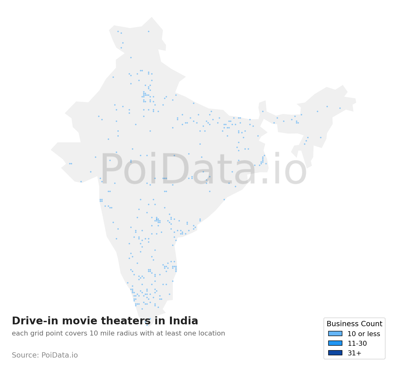 Drive-in movie theater density map for India