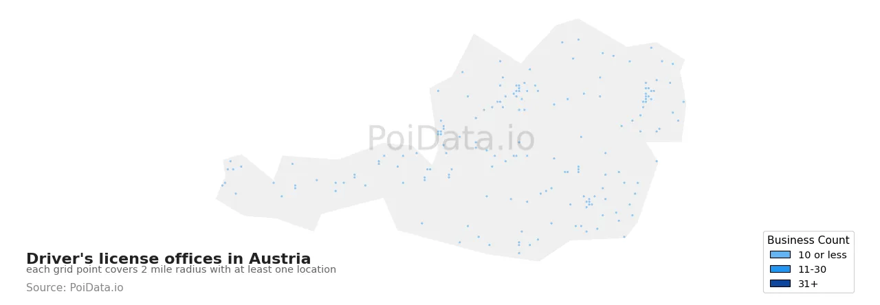 Driver's license office density map for Austria