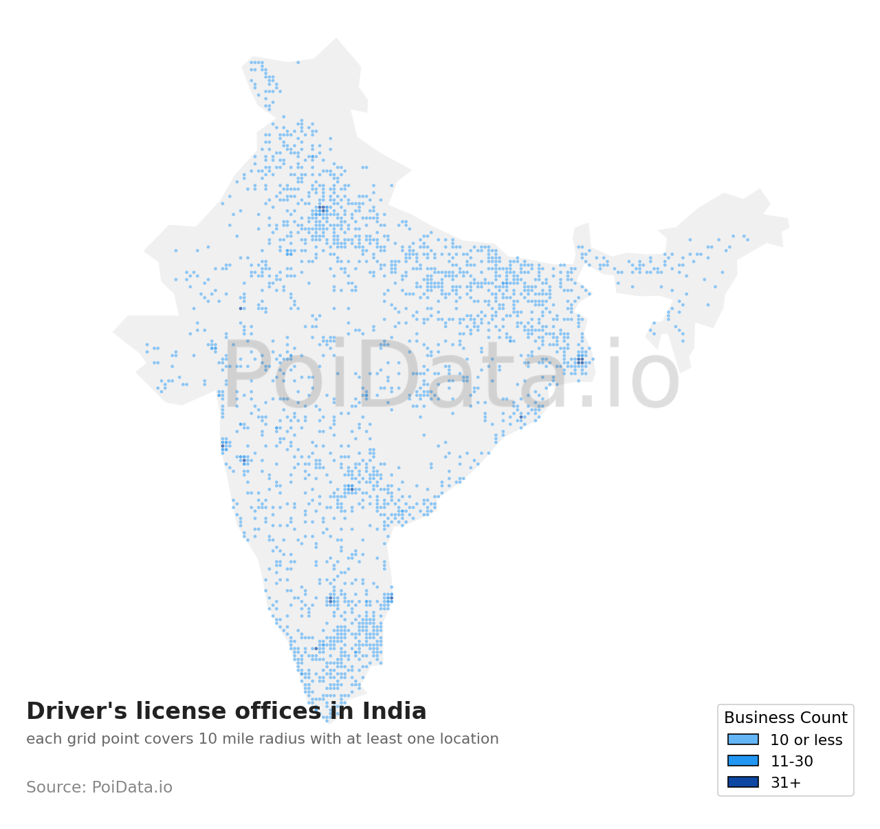 Driver's license office density map for India