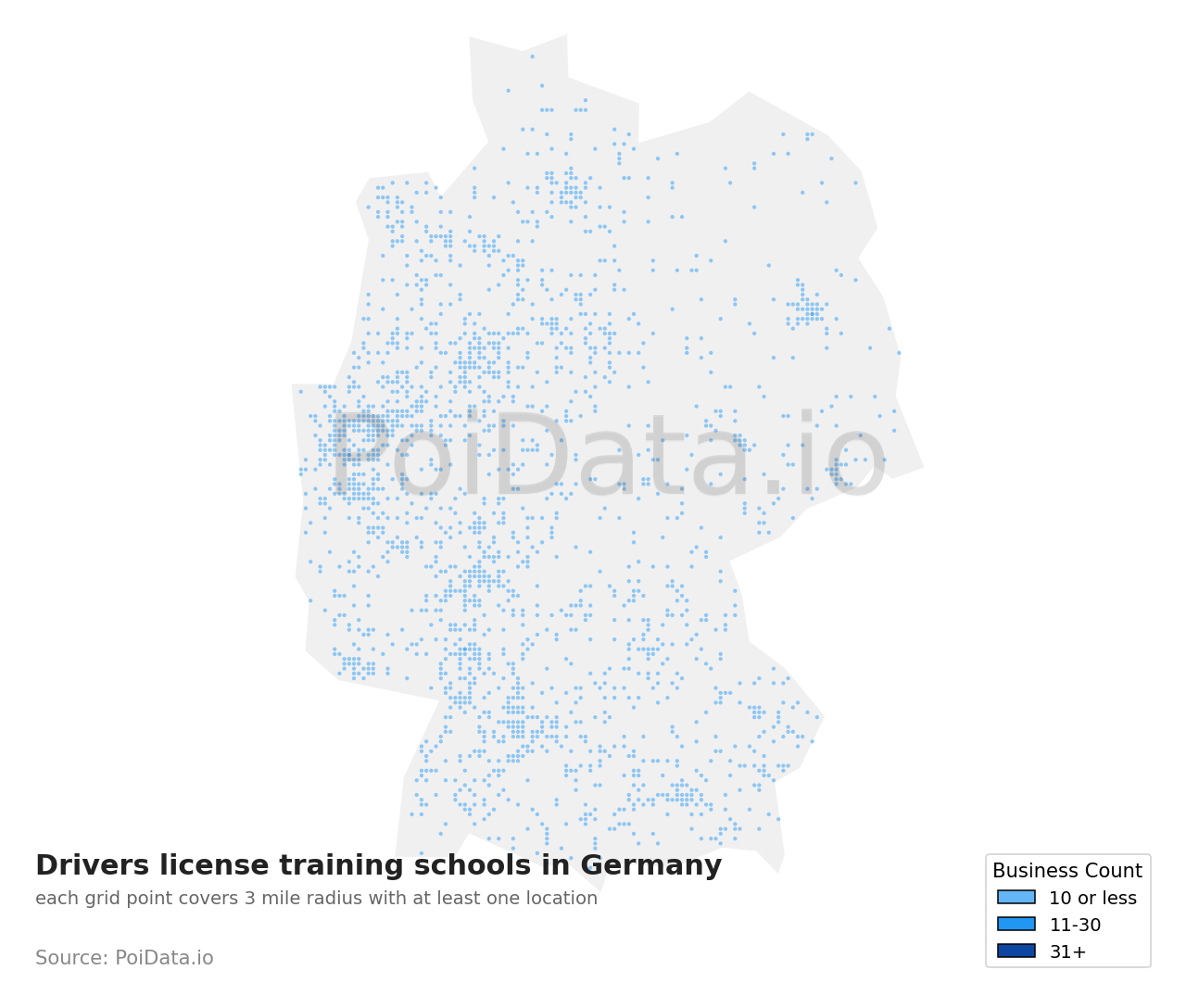 Drivers license training school density map for Germany