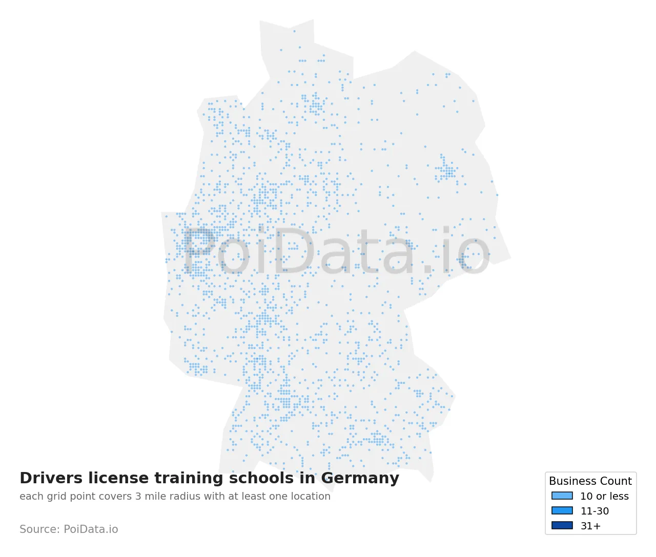 Drivers license training school density map for Germany