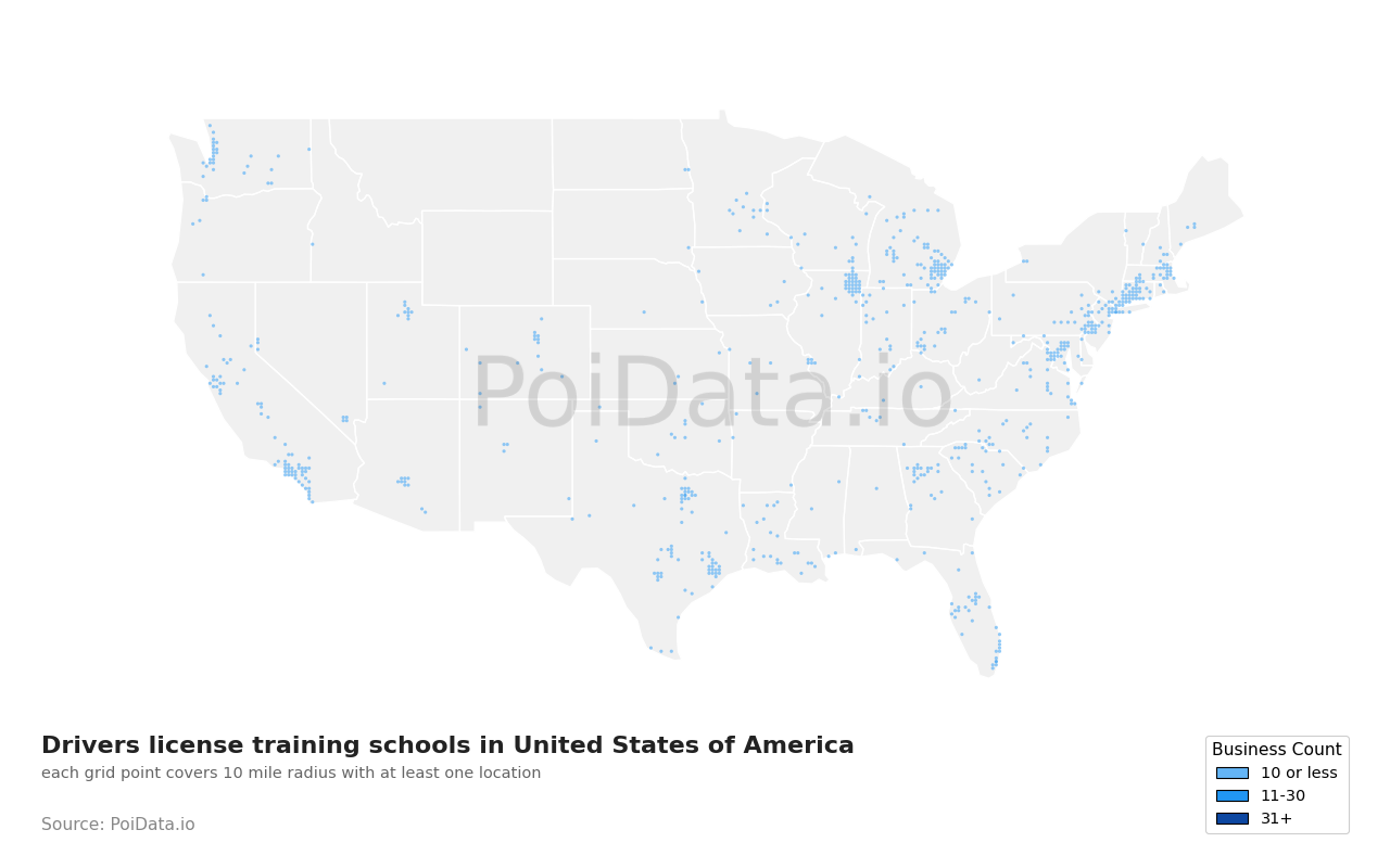Drivers license training school density map for Pennsylvania, United States