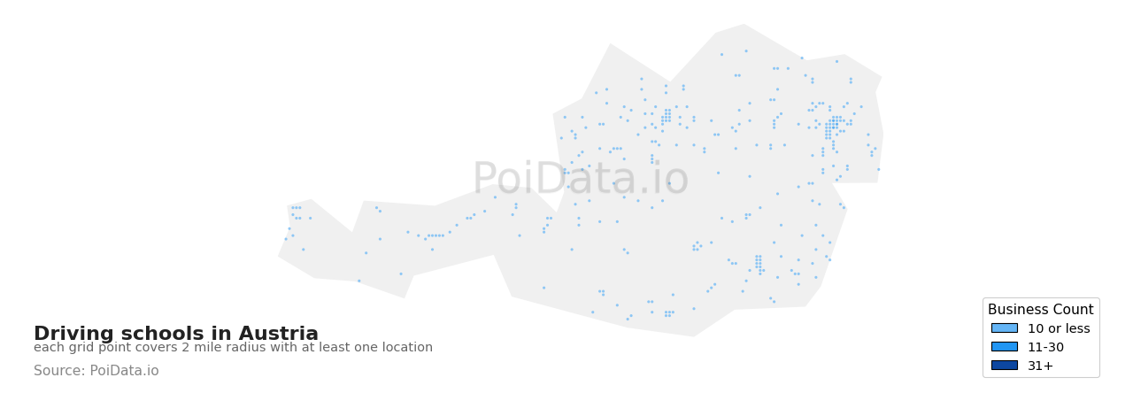 Driving school density map for Austria