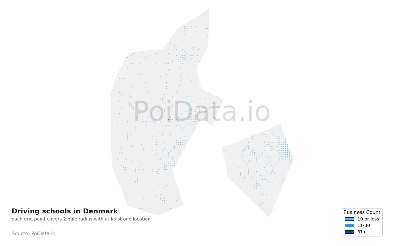 Driving school density map for Denmark