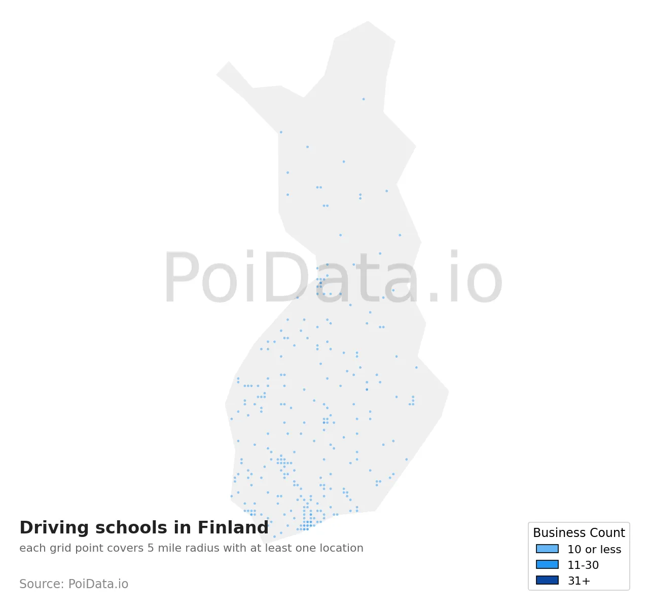 Driving school density map for Finland