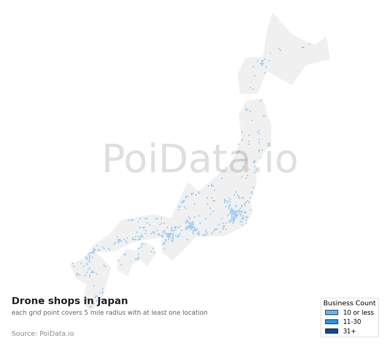 Drone shop density map for Japan