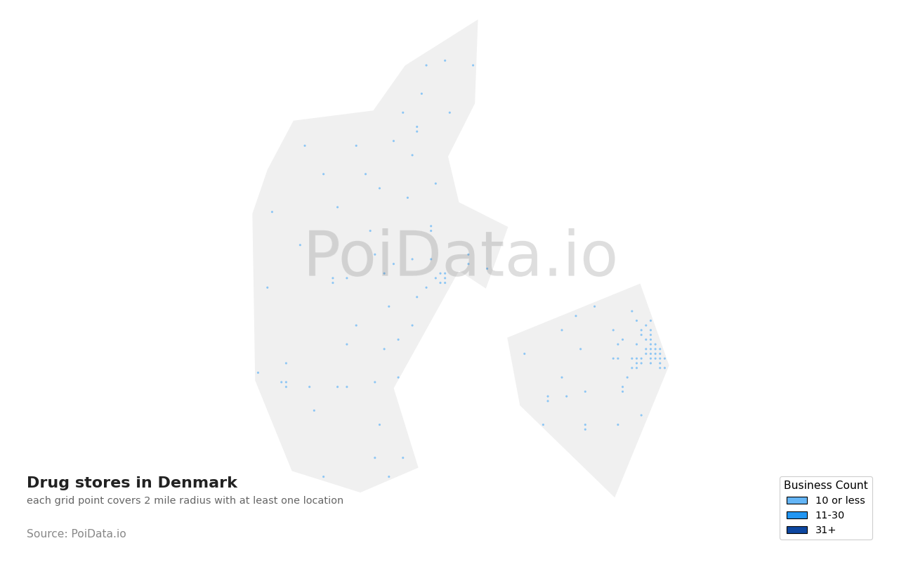 Drug store density map for Denmark