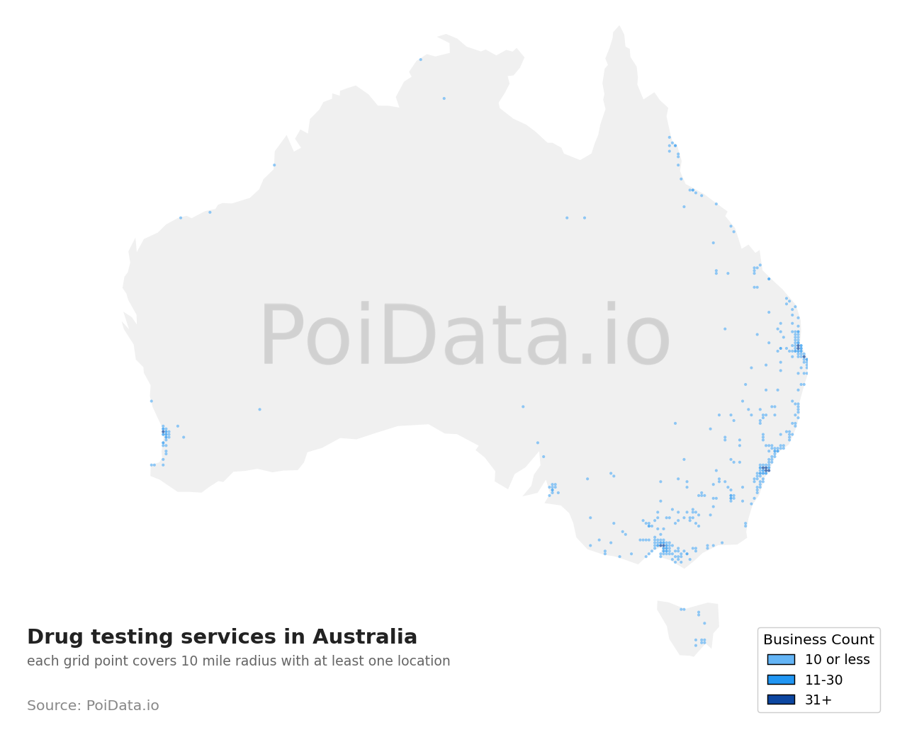 Drug testing service density map for Australia