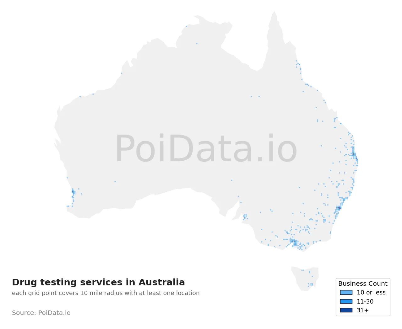 Drug testing service density map for Australia