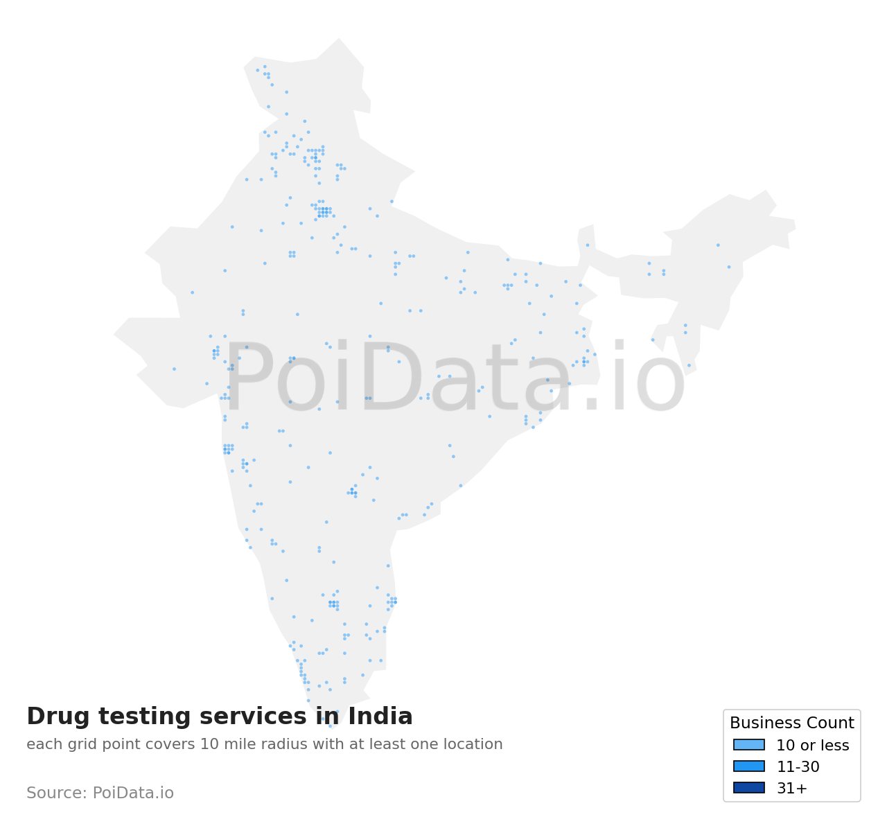 Drug testing service density map for India