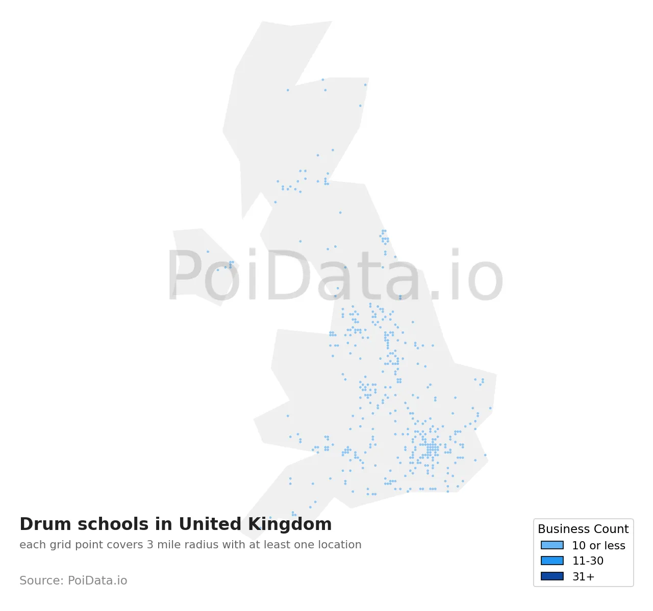 Drum school density map for United Kingdom