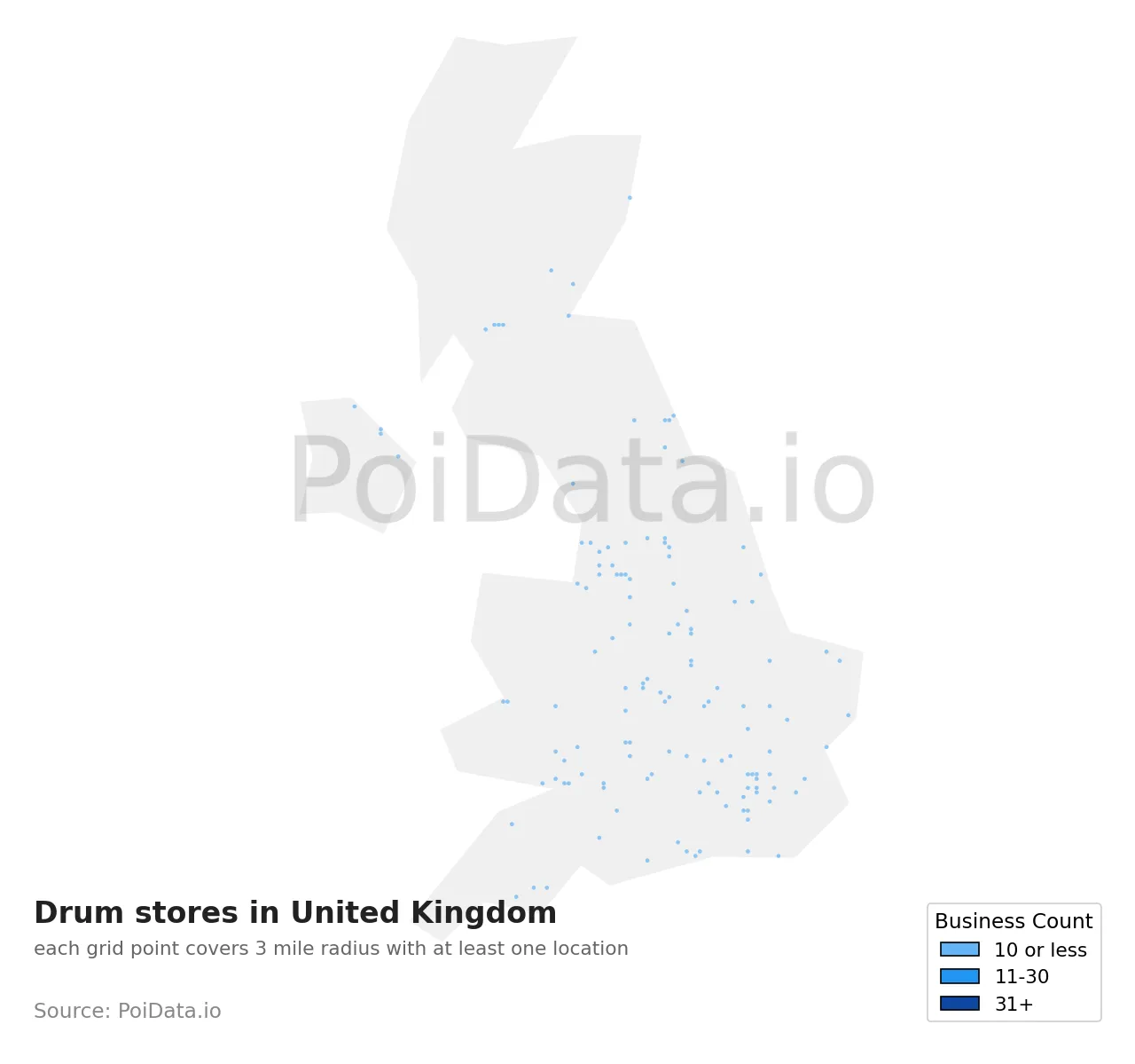 Drum store density map for United Kingdom
