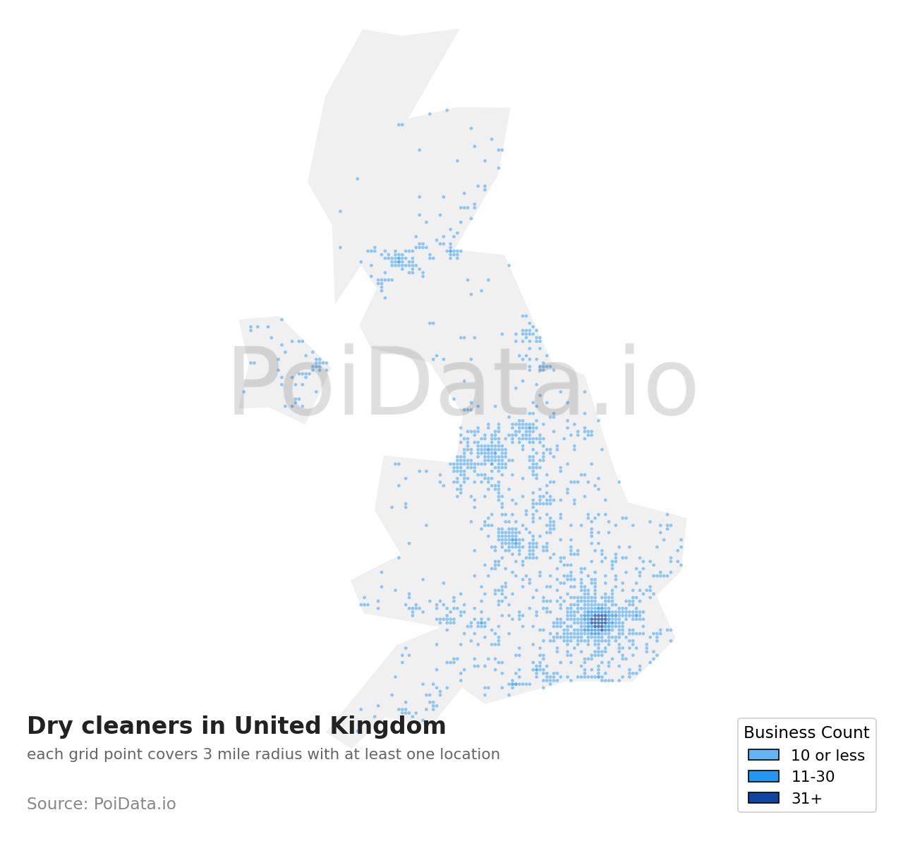 Dry cleaner density map for United Kingdom