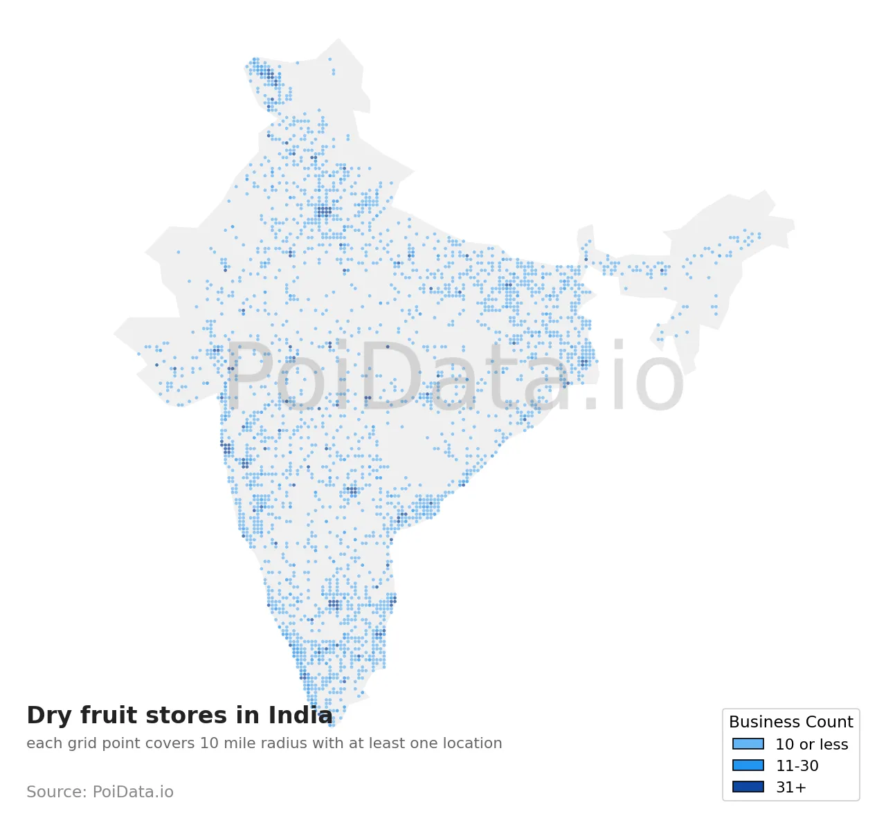 Dry fruit store density map for India