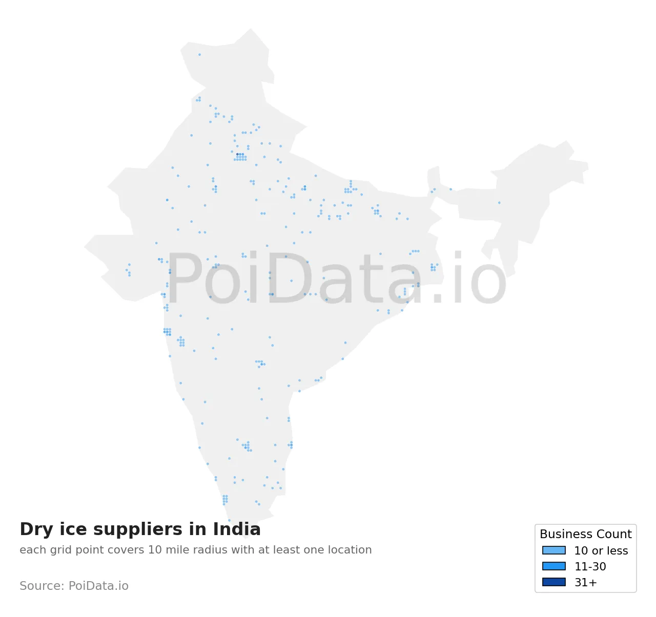 Dry ice supplier density map for India