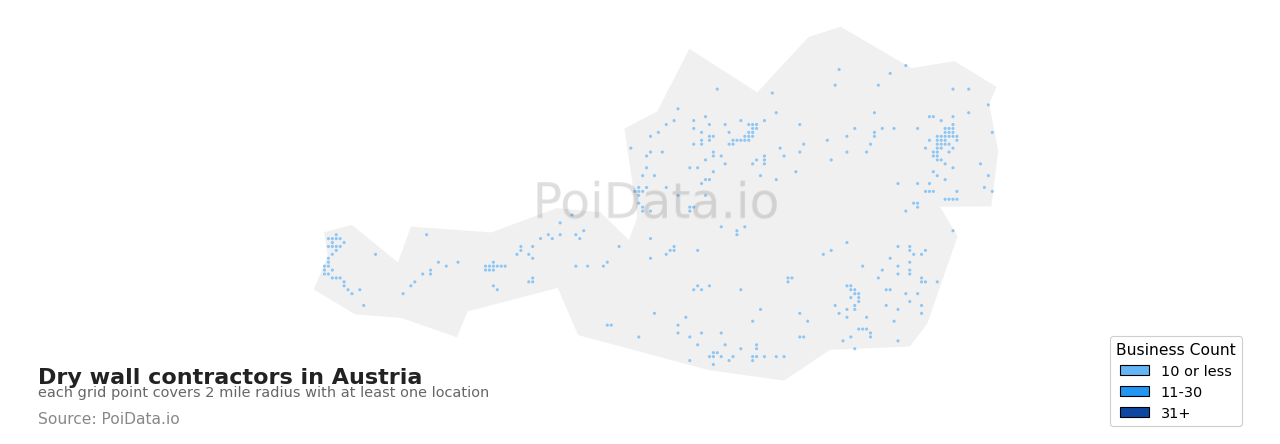 Dry wall contractor density map for Austria
