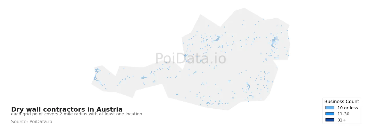 Dry wall contractor density map for Austria