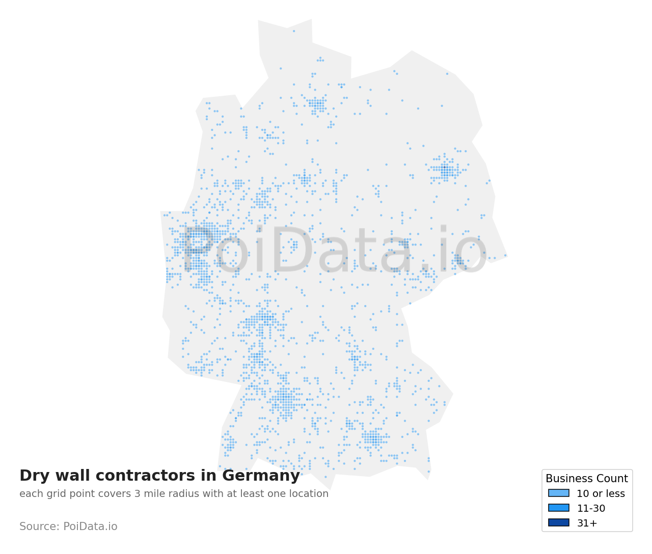 Dry wall contractor density map for Germany