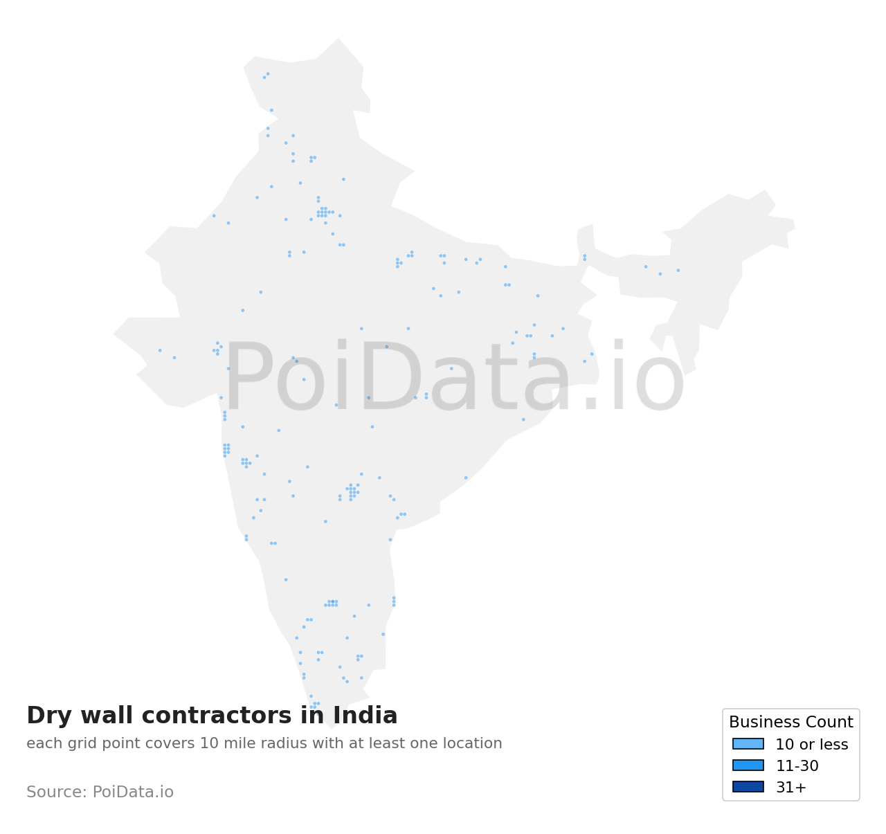 Dry wall contractor density map for India