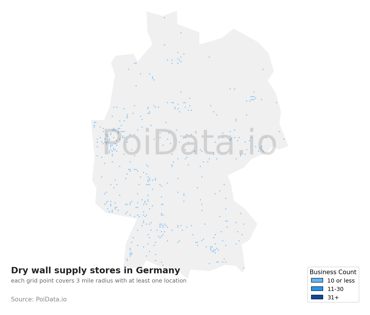 Dry wall supply store density map for Germany