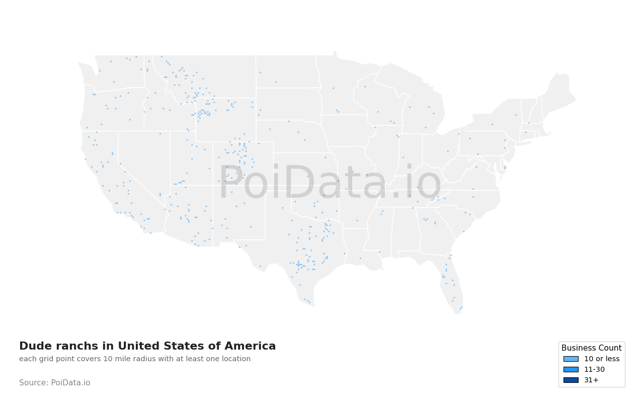 Dude ranch density map for Florida, United States