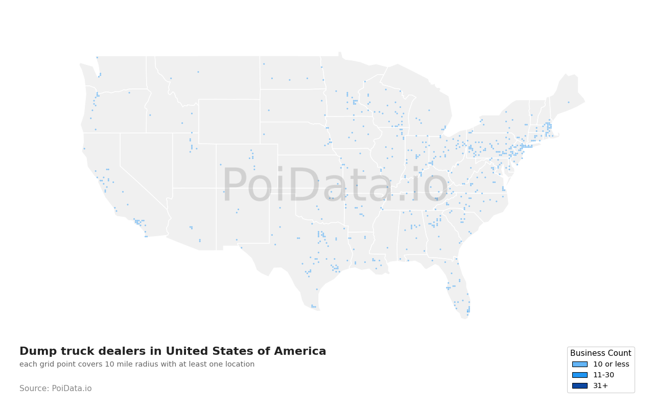 Dump truck dealer density map for Louisiana, United States