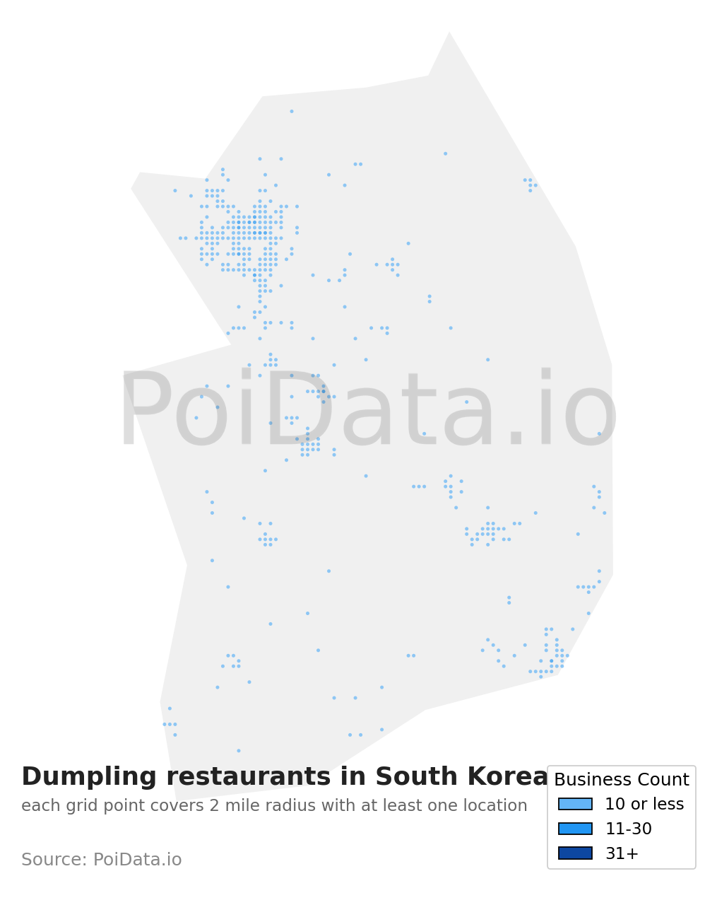 Dumpling restaurant density map for South Korea