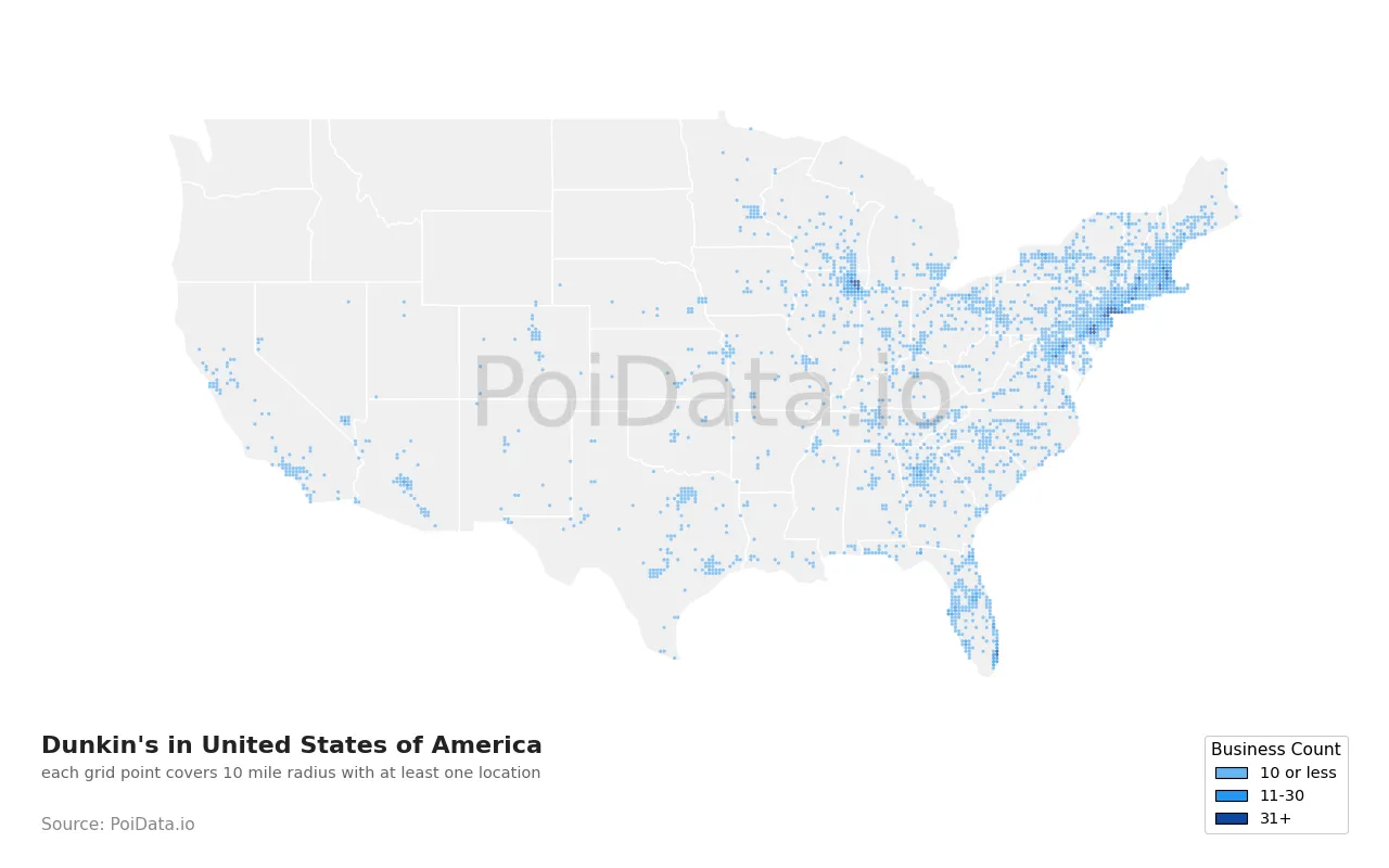Dunkin' density map for United States