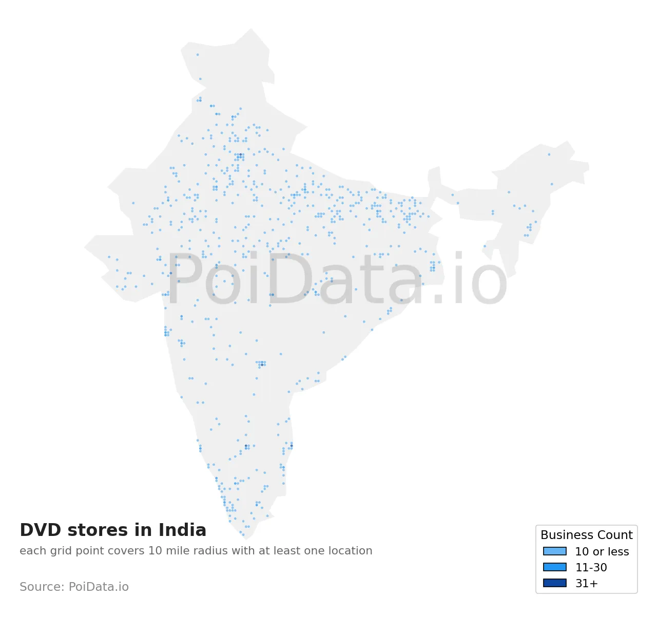 DVD store density map for India