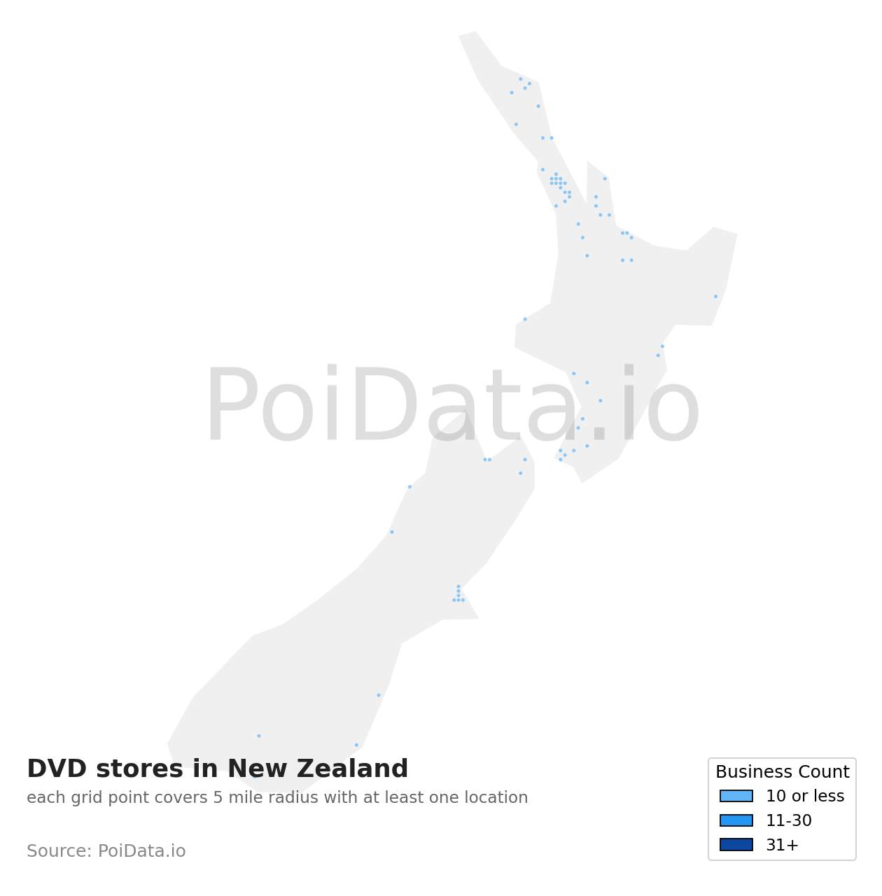 DVD store density map for New Zealand