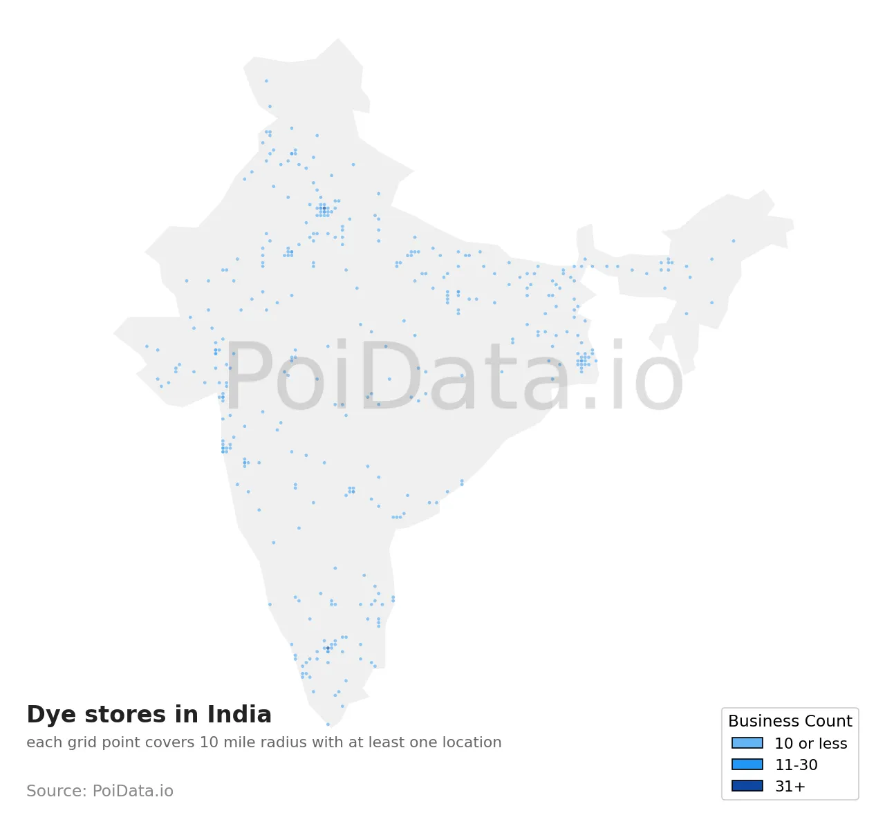 Dye store density map for India