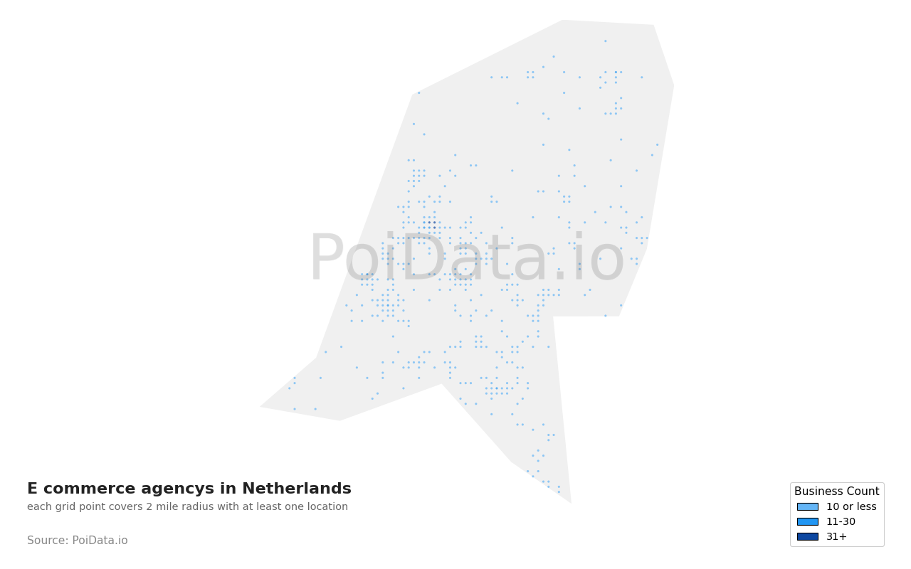 E commerce agency density map for Netherlands