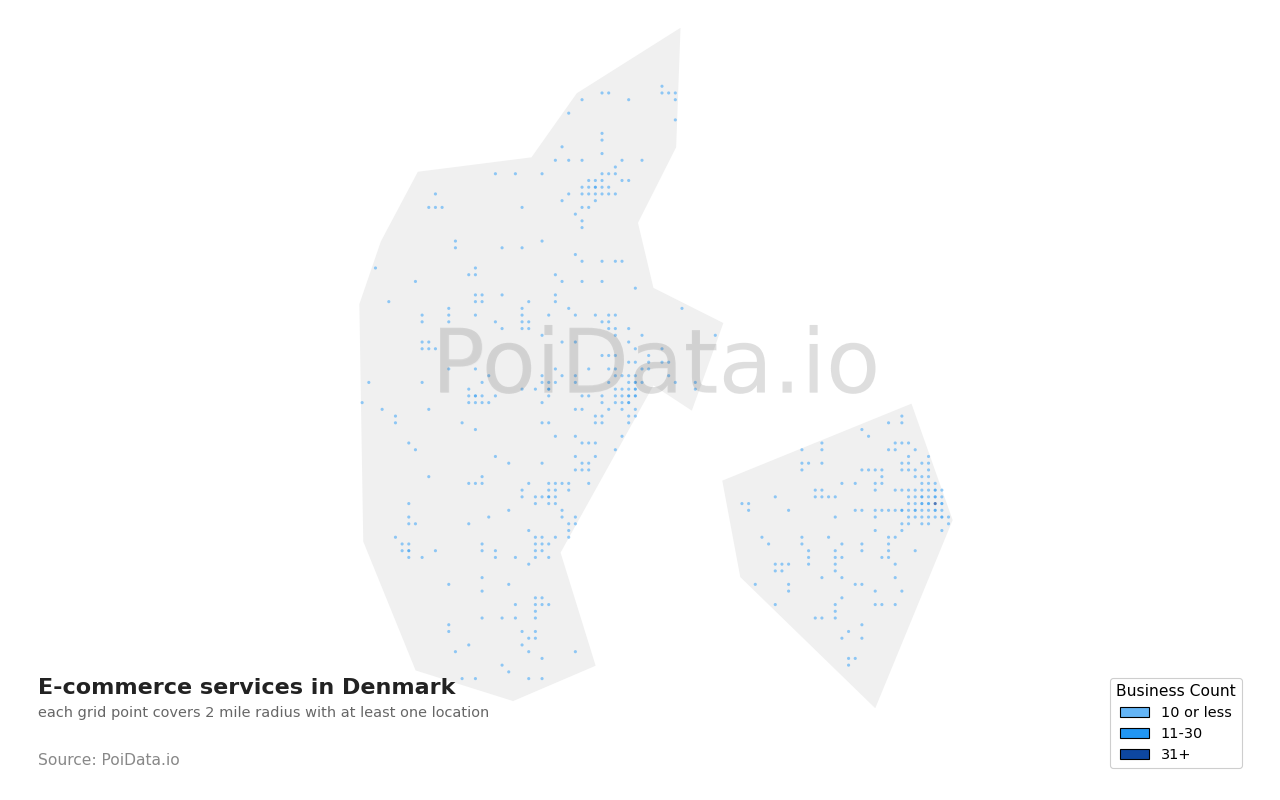 E-commerce service density map for Denmark