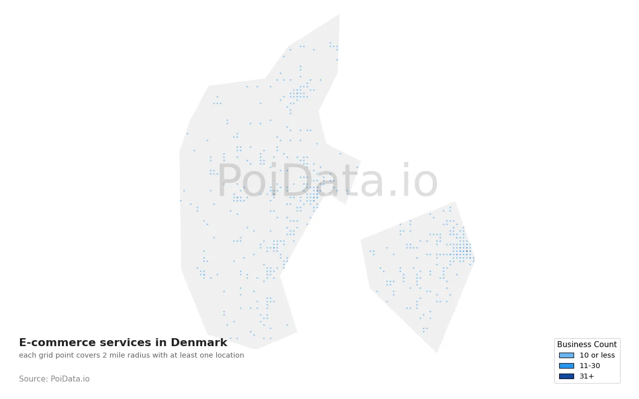 E-commerce service density map for Denmark