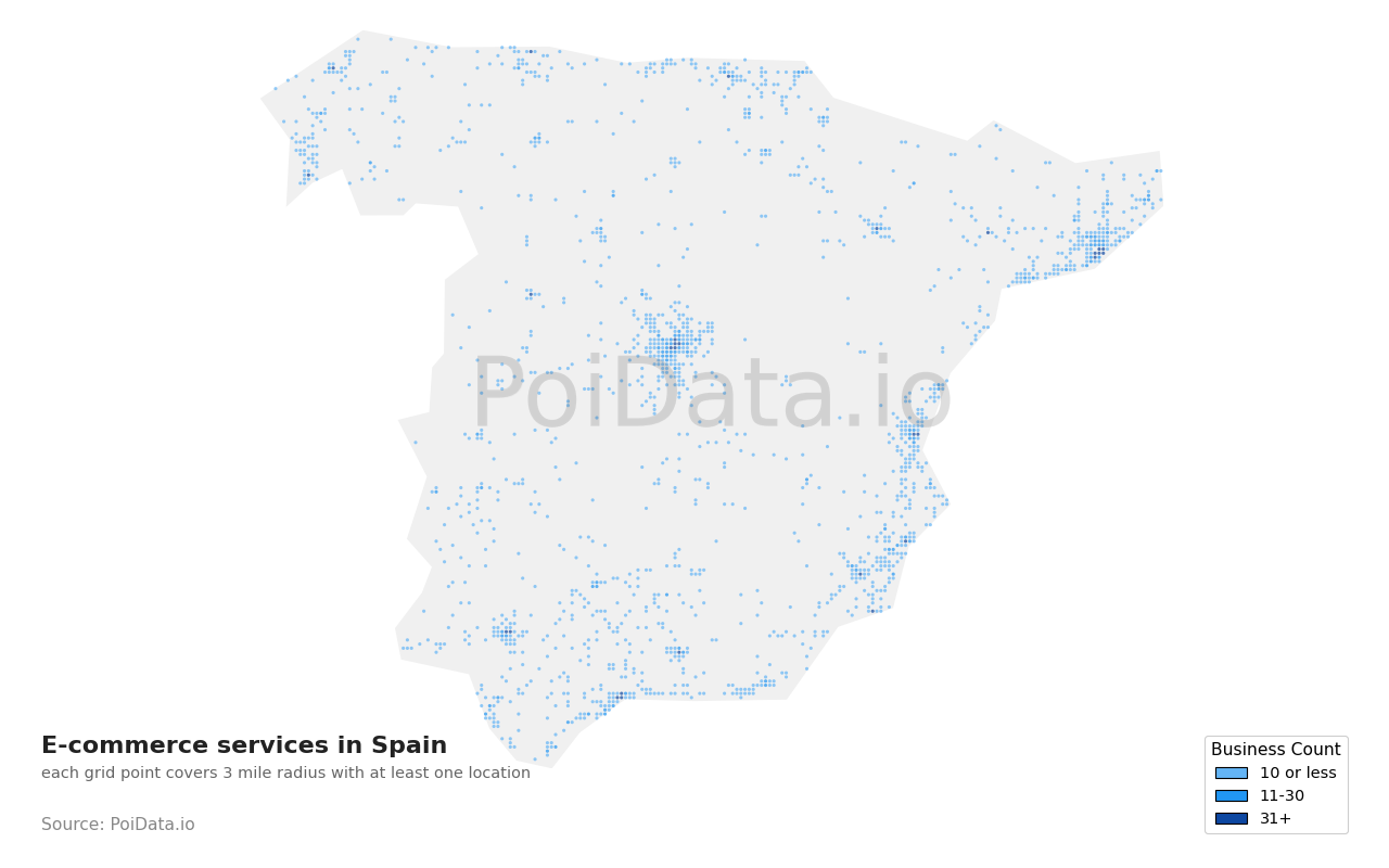 E-commerce service density map for Spain