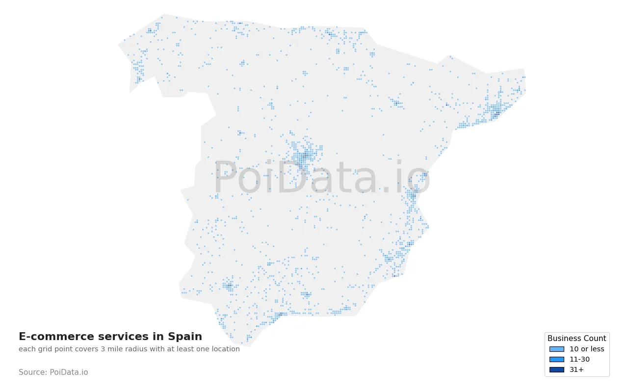 E-commerce service density map for Spain