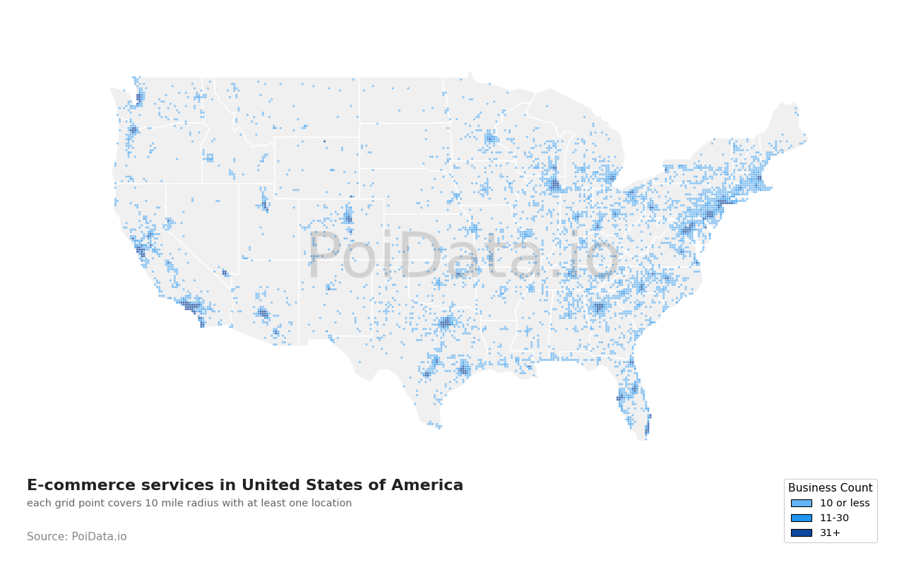 E-commerce service density map for New York, United States