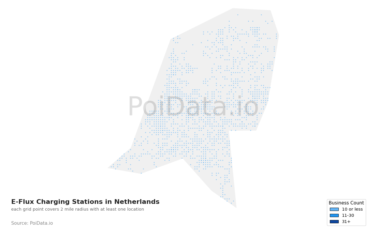 E-Flux Charging Station density map for Netherlands